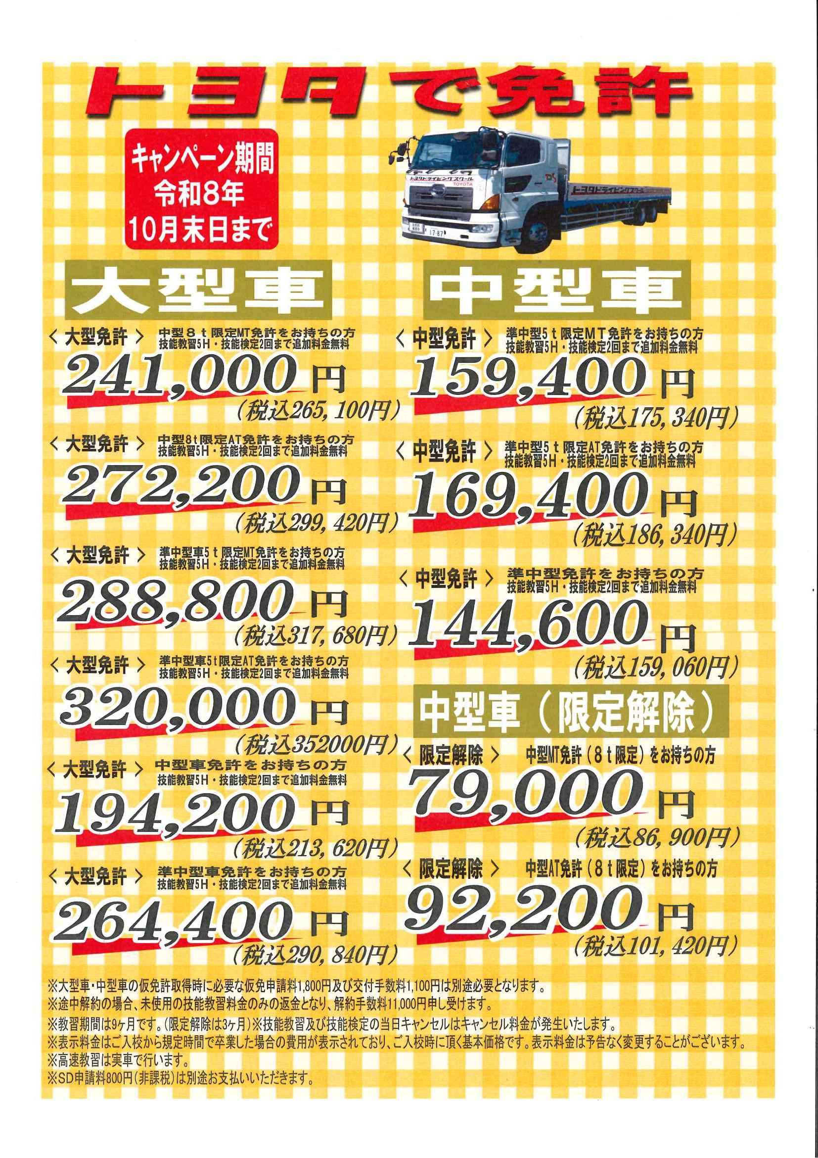 大型・中型のキャンペーンのご案内